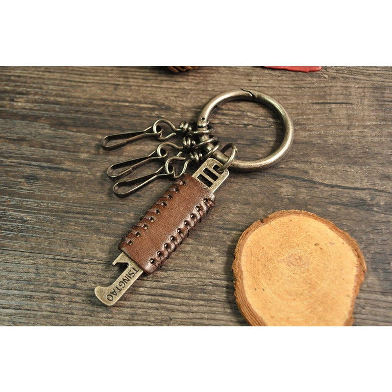 Wholesale Bottle Opener Retro Cowhide Men's Keychain